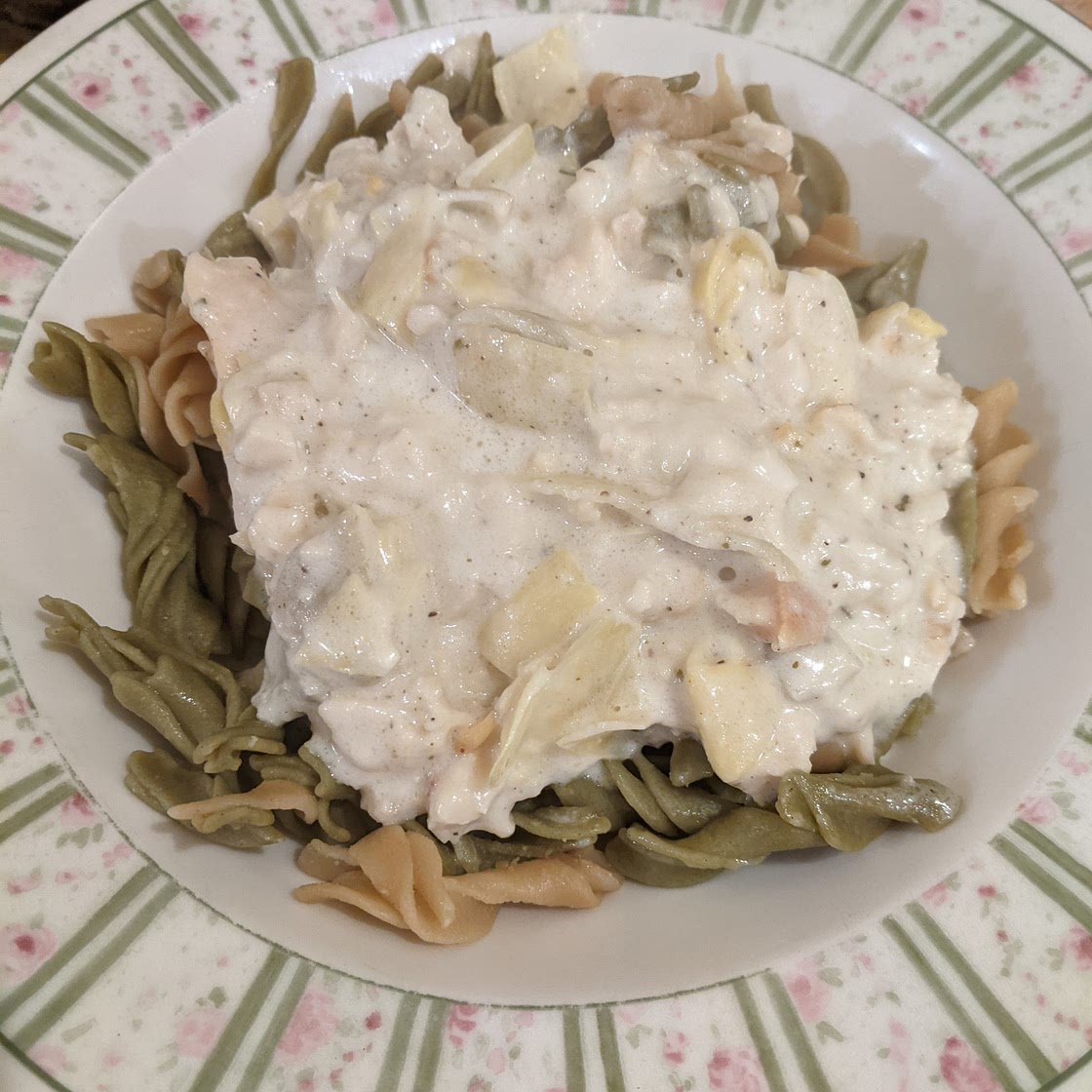 Clam artichoke Alfredo pasta