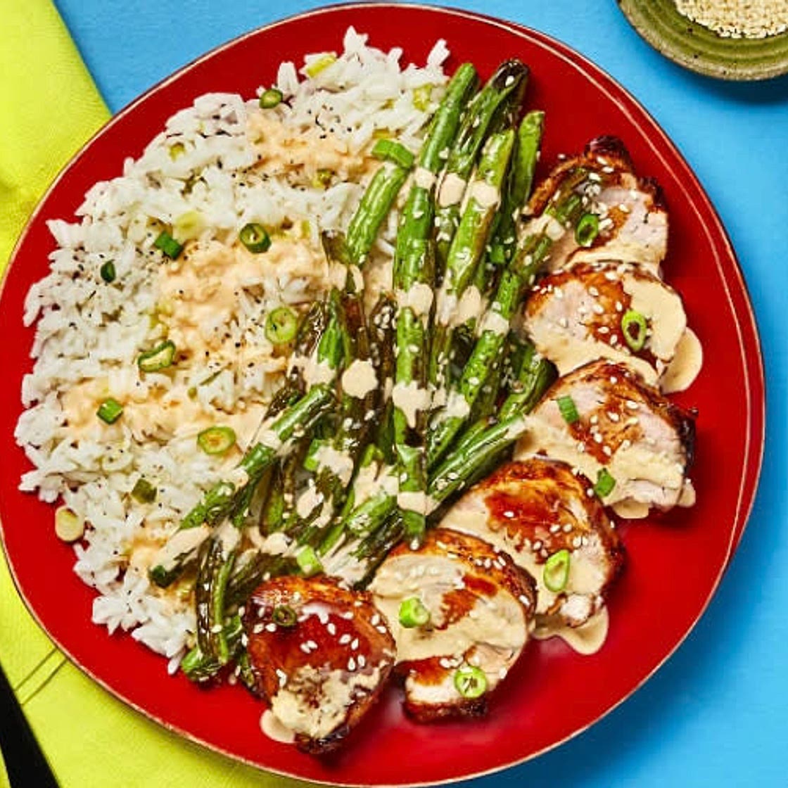 Hoisin-Glazed Pork Tenderloin with Scallion Rice, Ponzu Roasted