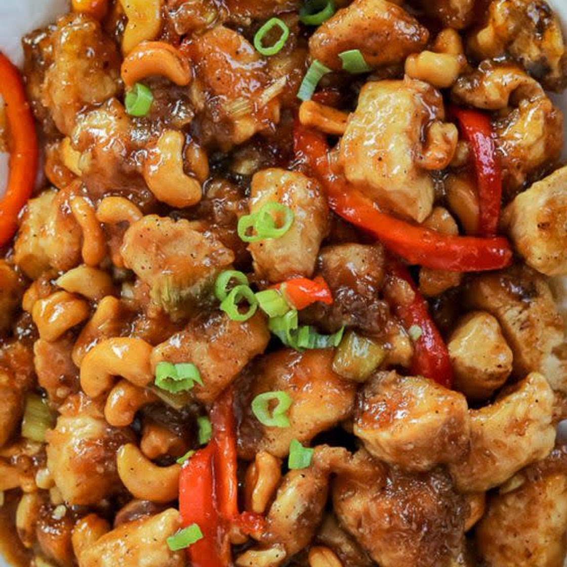 Cashew sticky chicken with noodles