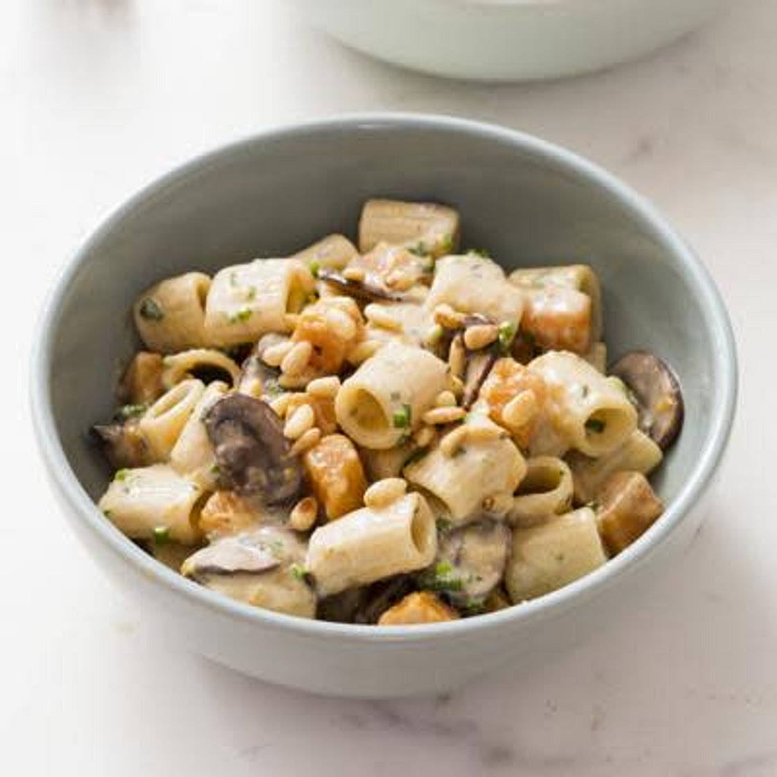 Creamy Rigatoni with Mushrooms, Butternut Squash and Pine Nuts