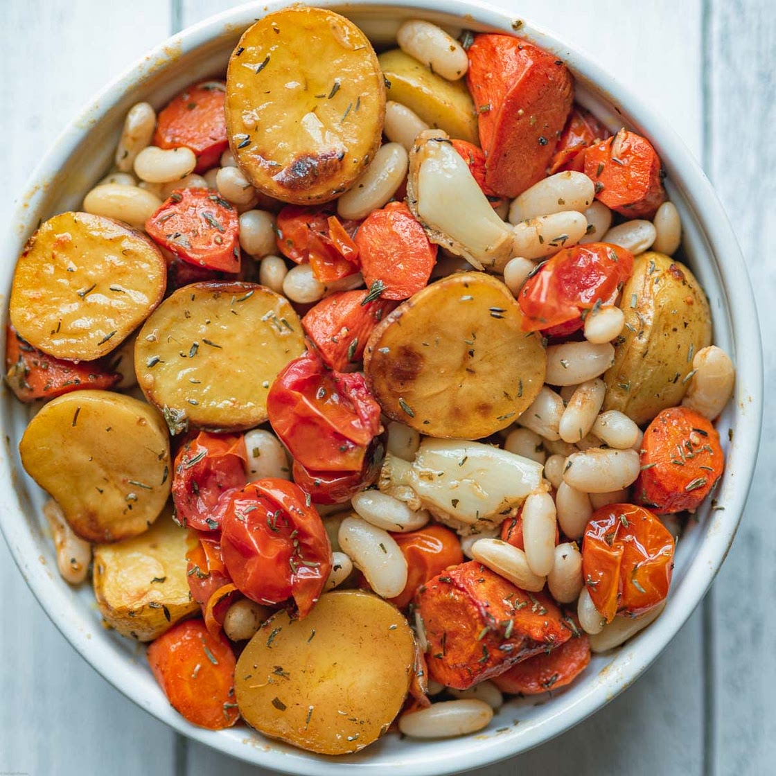 Garlic Roasted Vegetables & White Beans