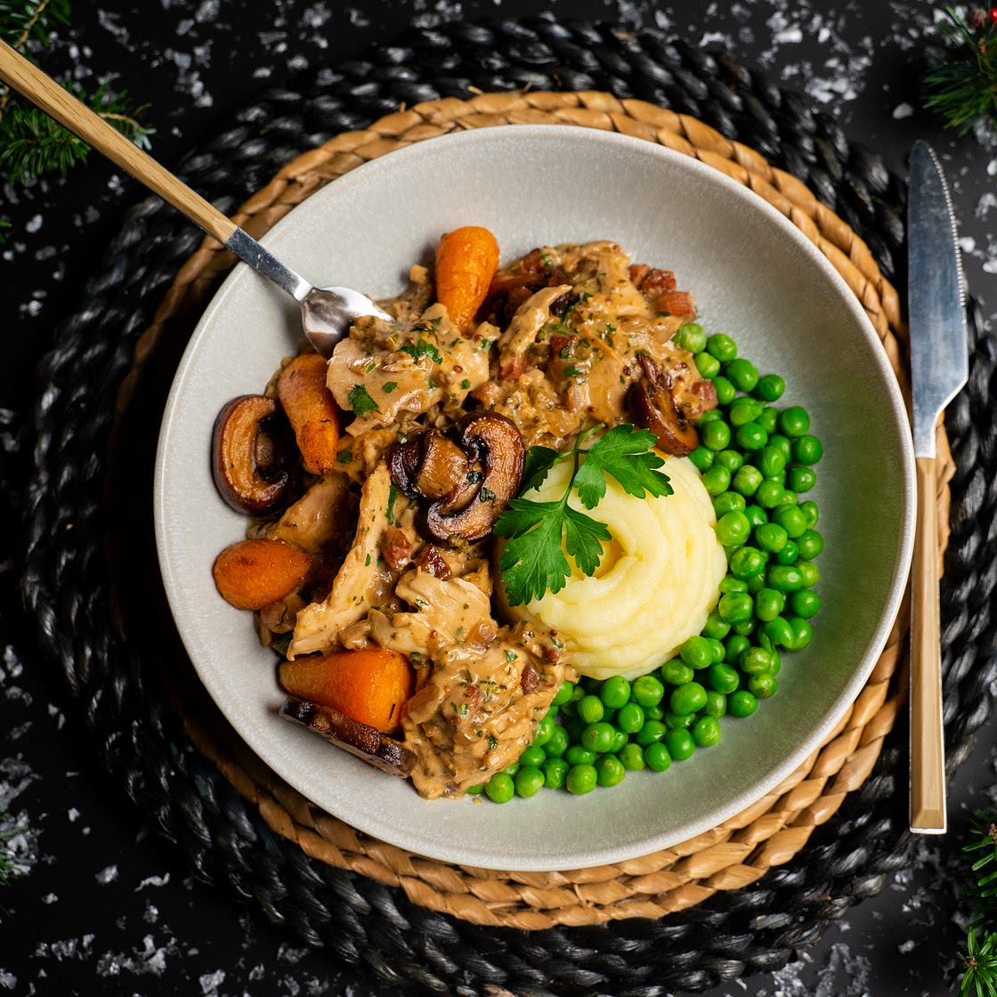 Turkey, Pancetta and Wholegrain Mustard Casserole by Pureety