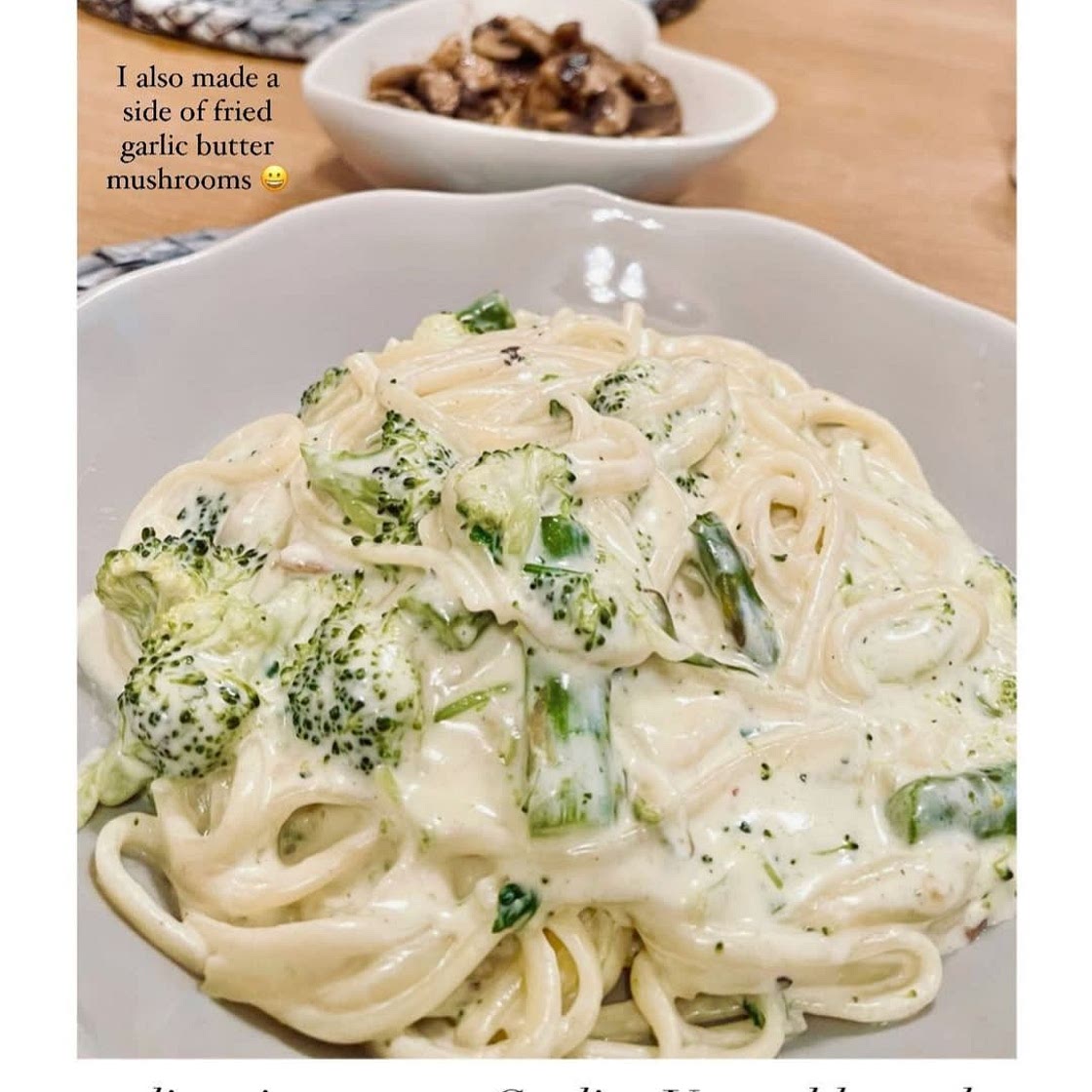 Creamy linguine with asparagus & broccoli