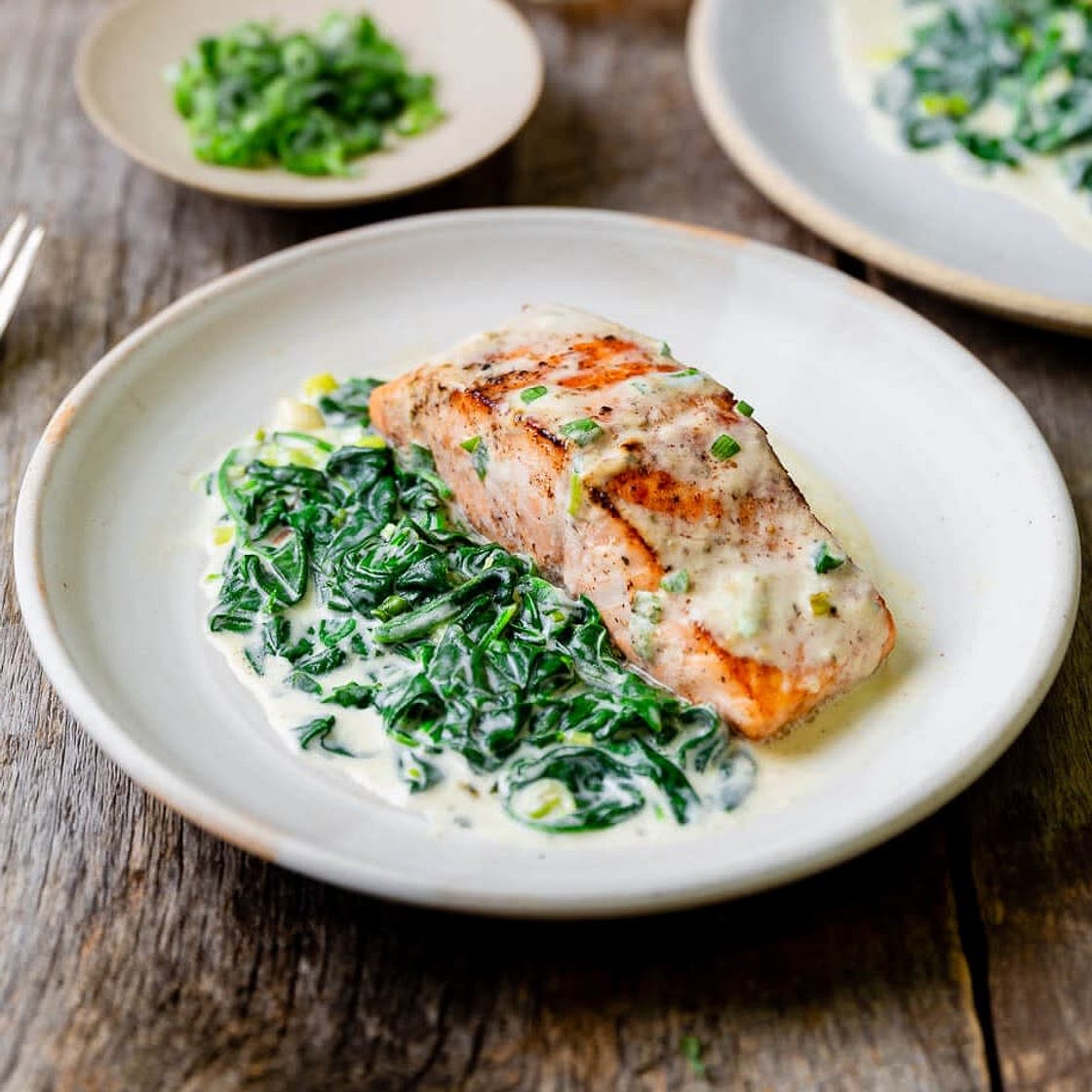 Frank's Salmon with Spinach Parmesan Cream Sauce