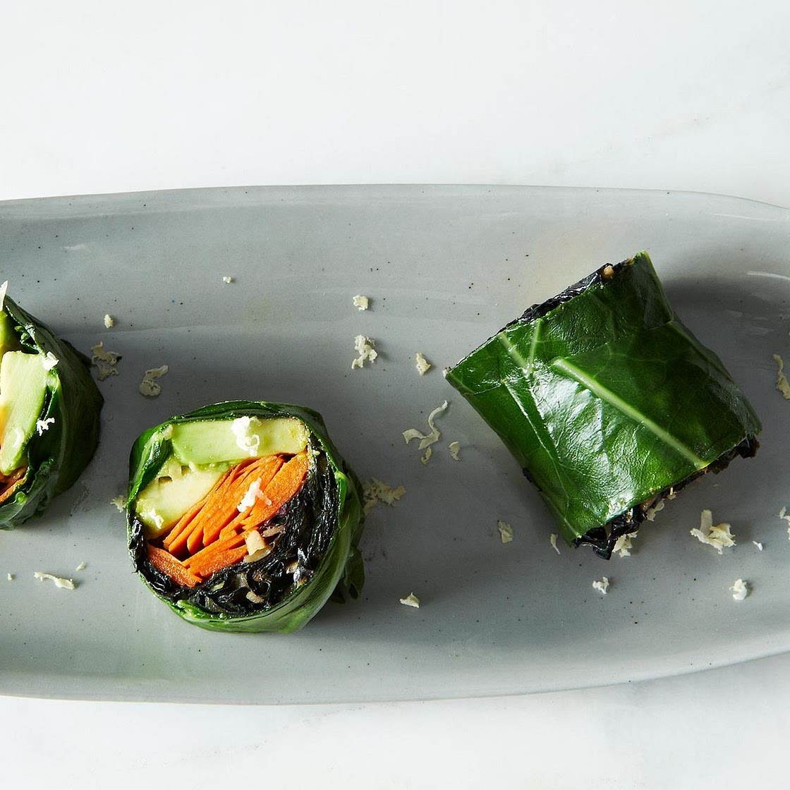 Collard Roll Ups with Coconut Curry Kale