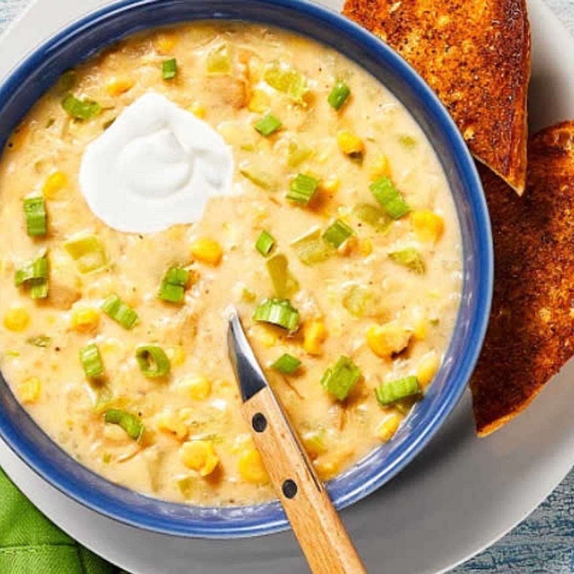 Sweet Corn &  Pepper Chowder with Old Bay Toast