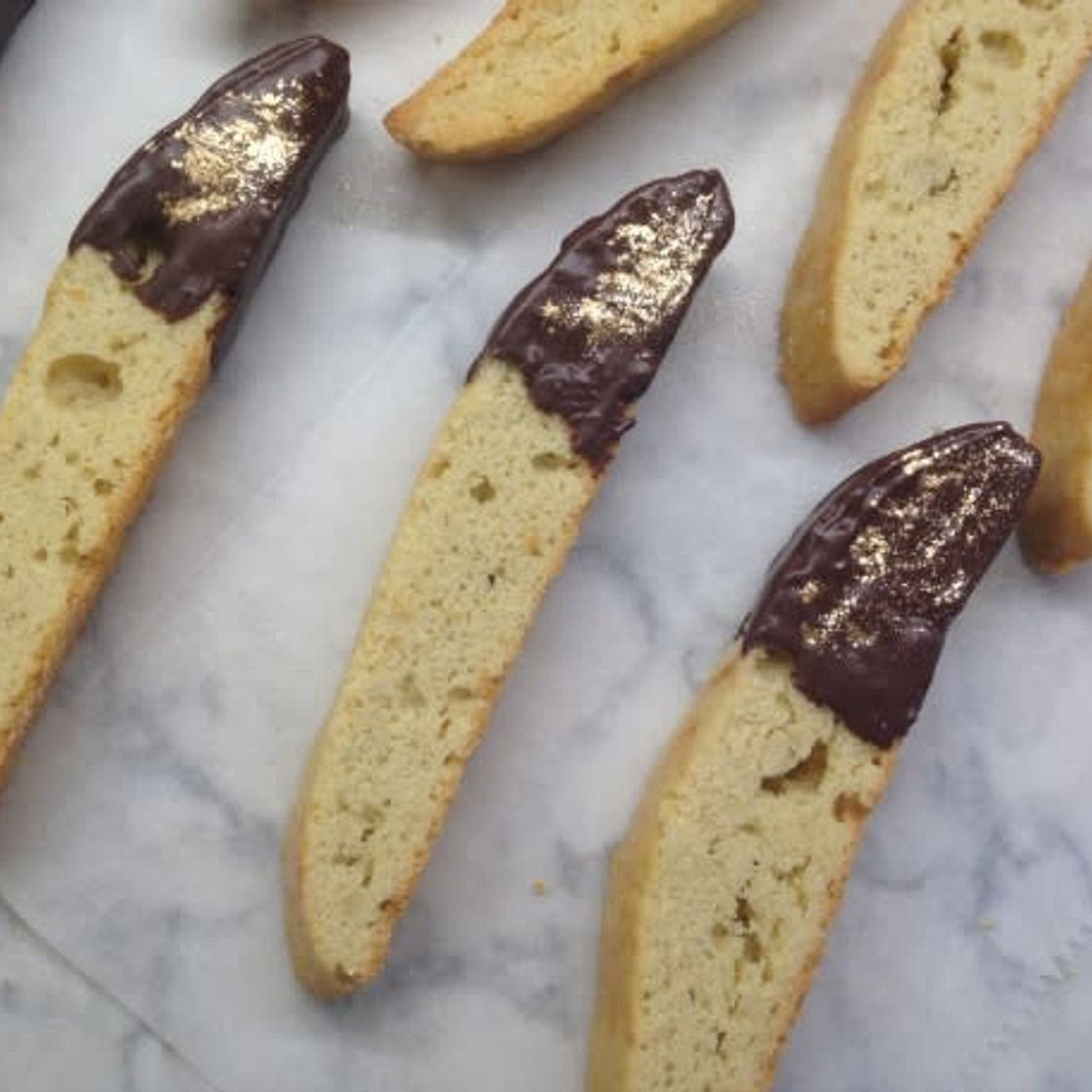 Almond Biscotti with Dark Chocolate & Gold Dust