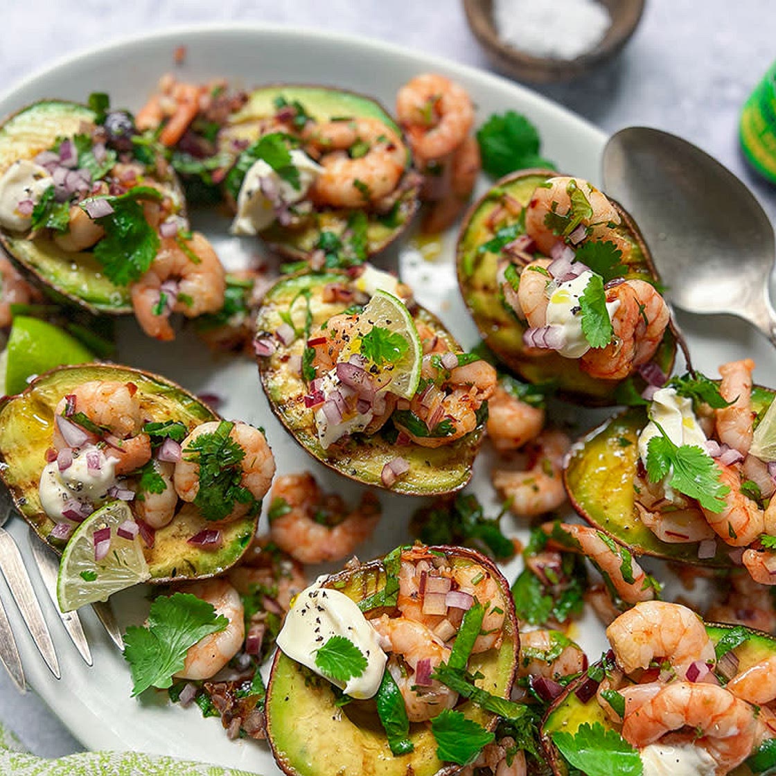 Grilled Avocado With Chipotle Prawns