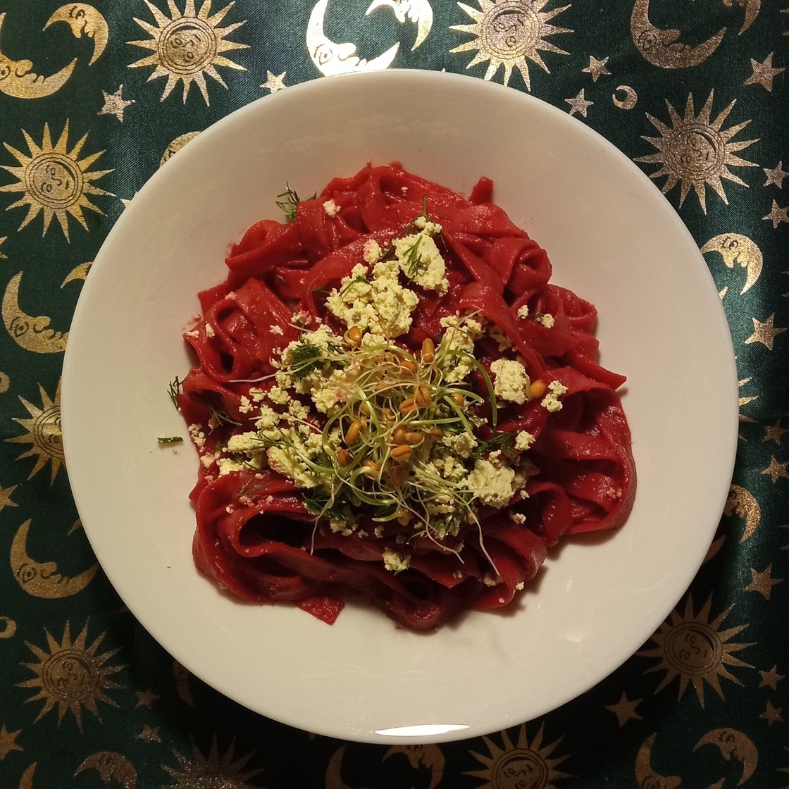 Beetroot and feta pasta