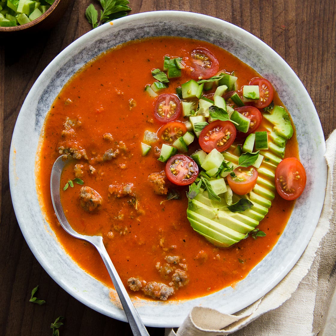 Roasted Red Pepper and Sausage Soup - Whole30, Paleo