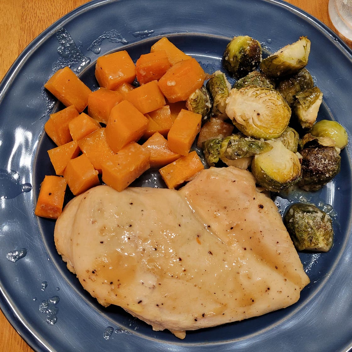 Sheet Pan Maple-Dijon Chicken with Roasted Butternut Squash and Brussels Sprouts
