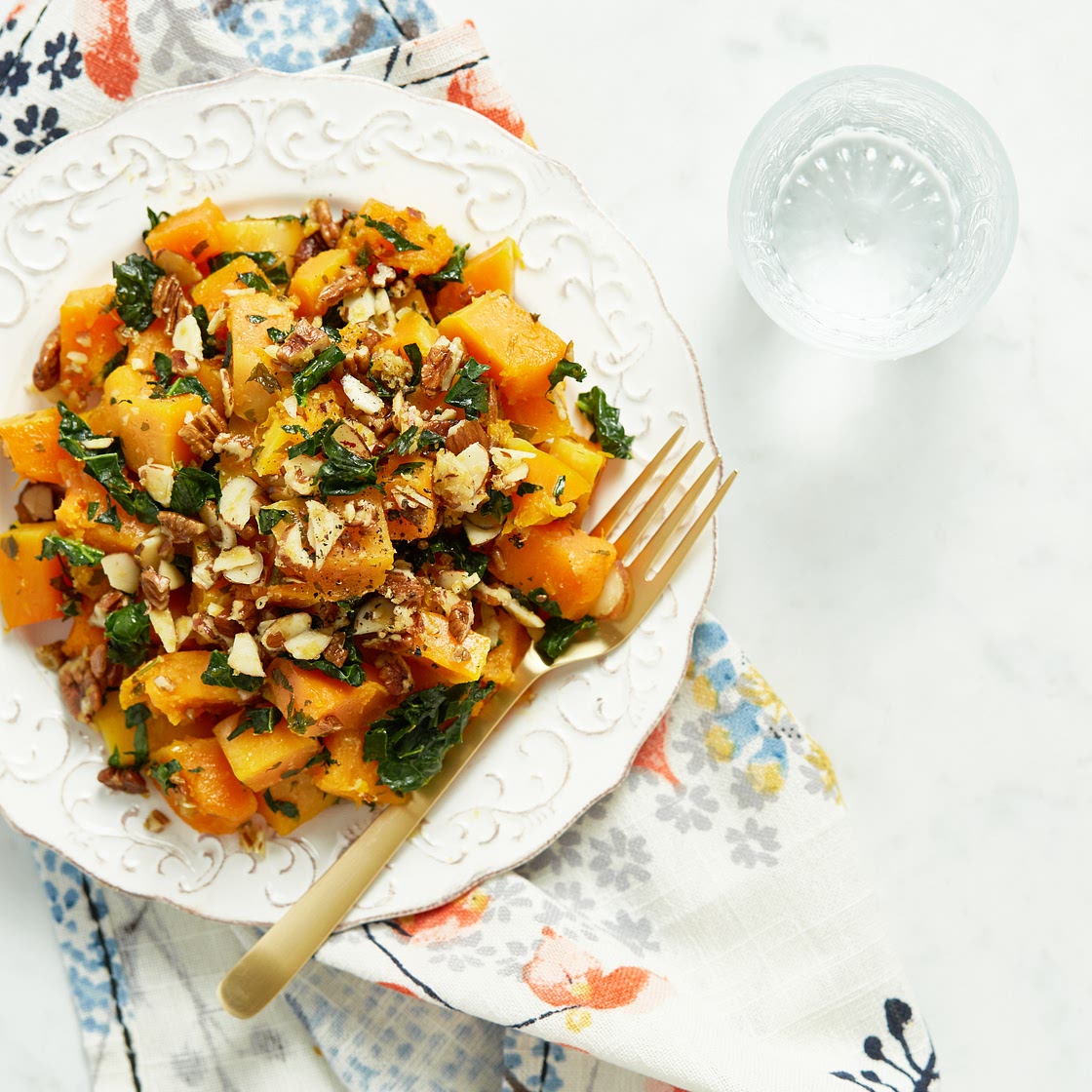 Roasted Butternut Squash with Almond-Pecan Parmesan