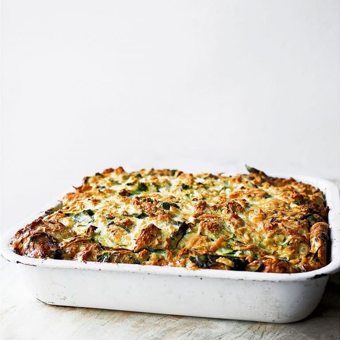 Courgette and ciabatta frittata