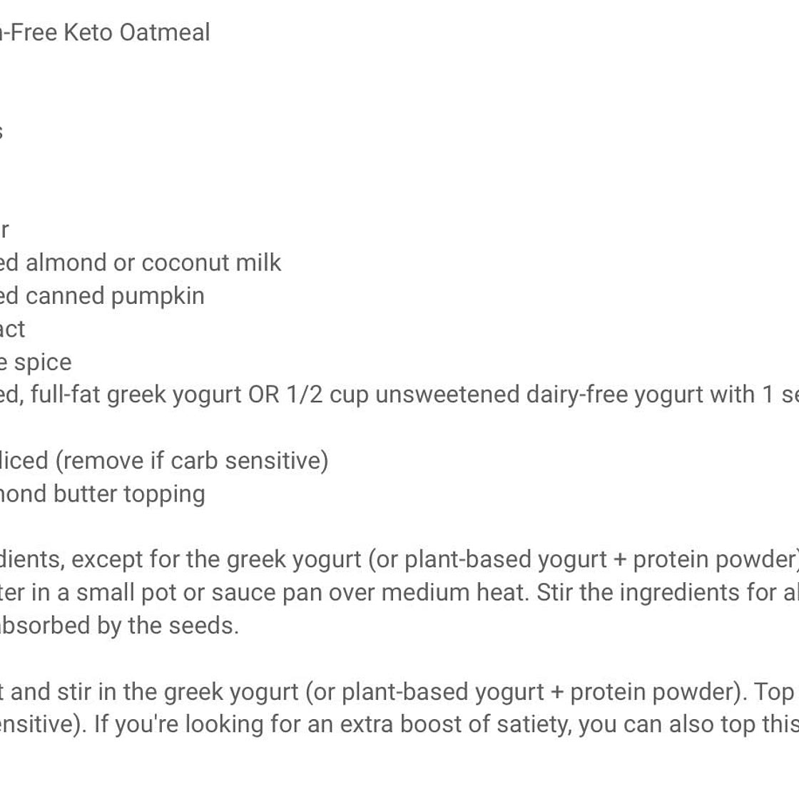 Grain Free Keto Oatmeal
