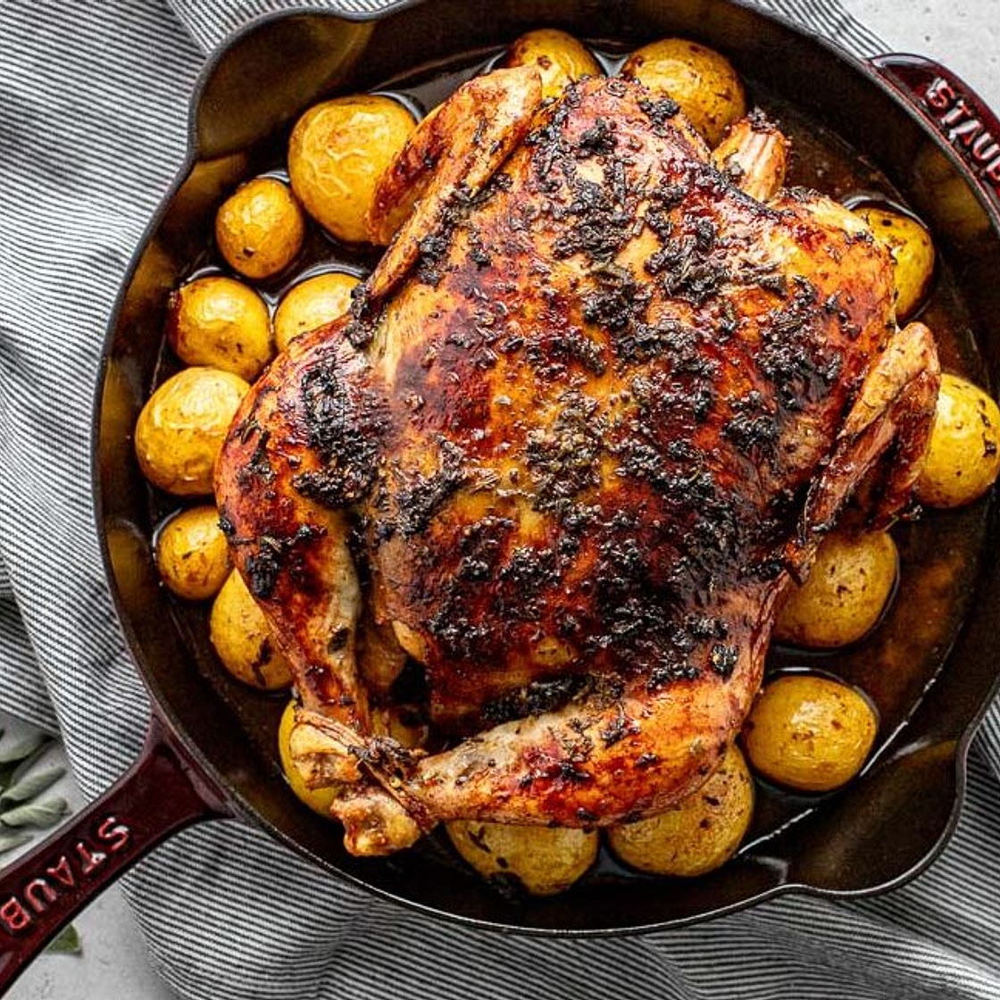 Thanksgiving Chicken & Gravy (Skillet Roast Chicken for a Small-Scale Thanksgiving!)