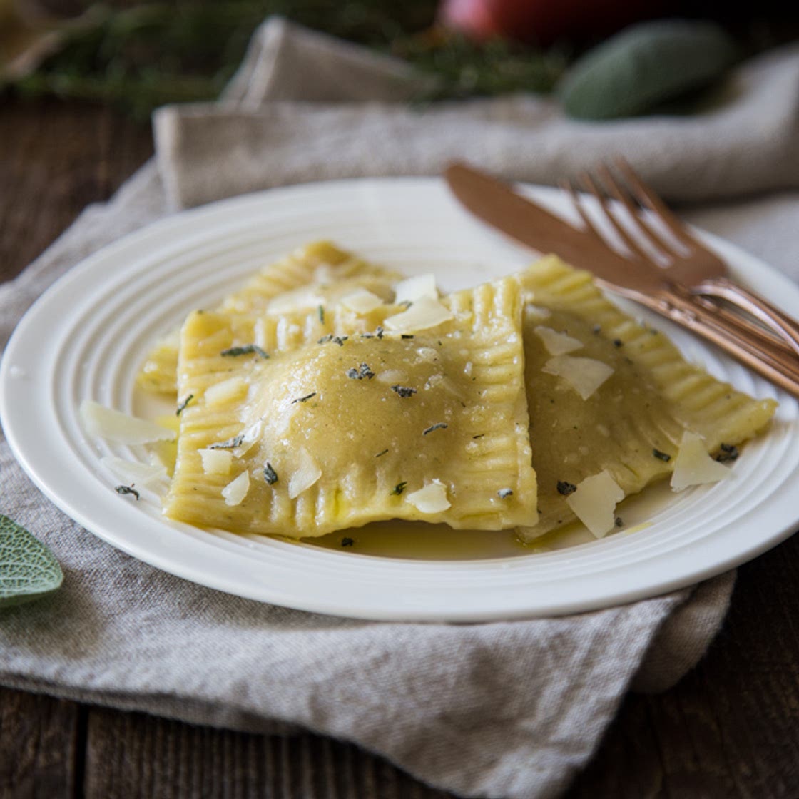 Roasted Garlic, Pear and Pork Ravioli | Fake Food Free