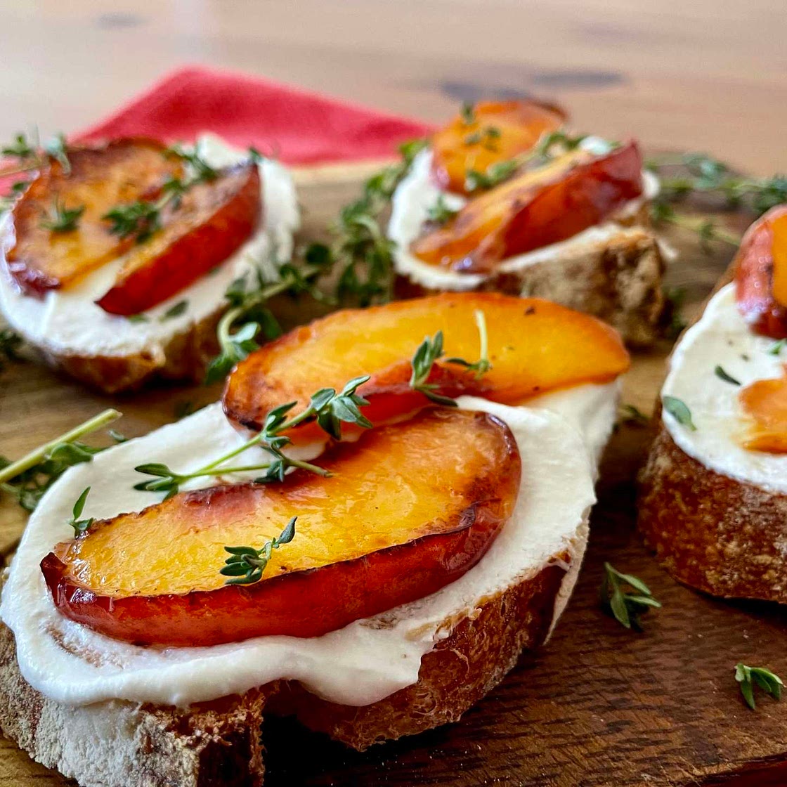 Peach Ricotta Bruschetta with Fresh Thyme