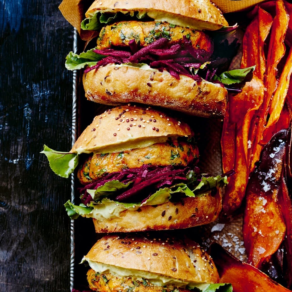 Chickpea Patties with Green Tahini and Beetroot