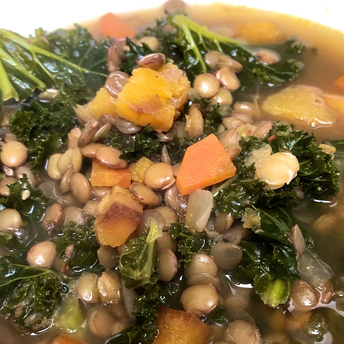 Lentil, butternut squash and kale stew