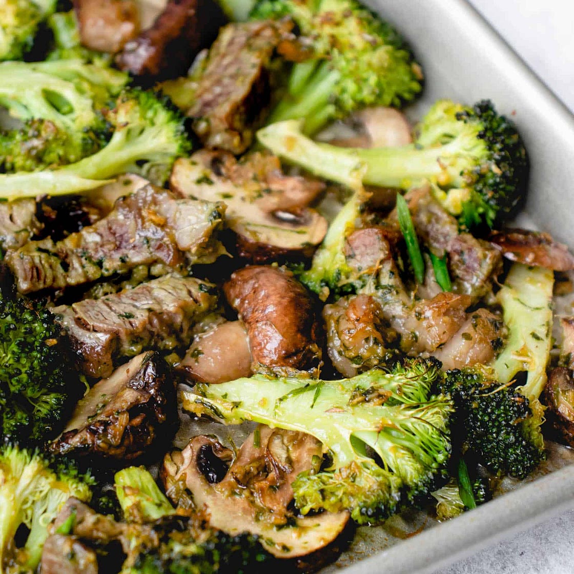 Sheet Pan Beef and Broccoli with Mushrooms (AIP, paleo, Whole30)