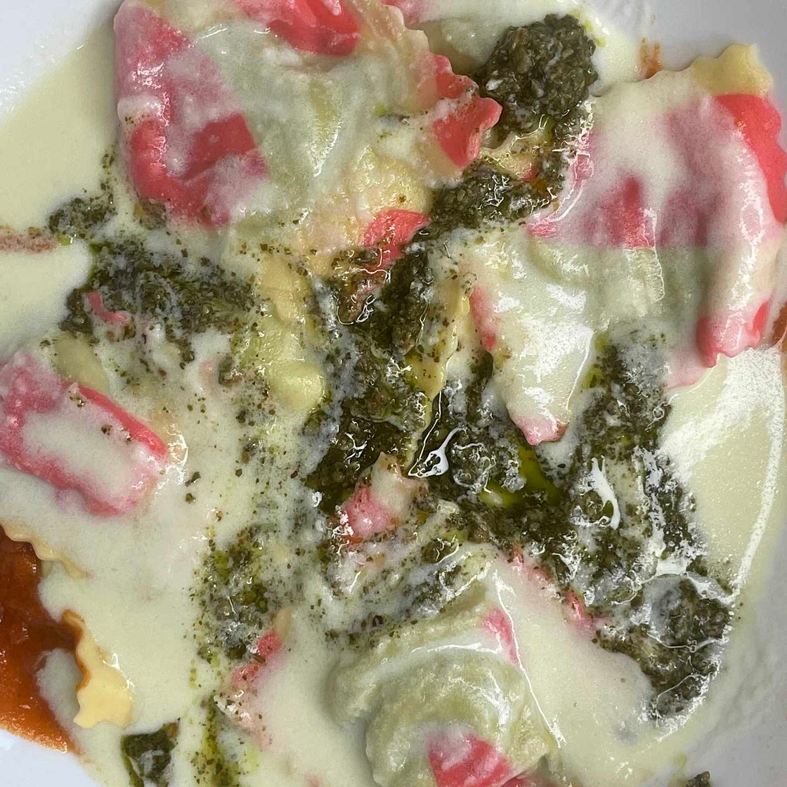 Sausage Spinach Ricotta Ravioli with Trio of Sauces