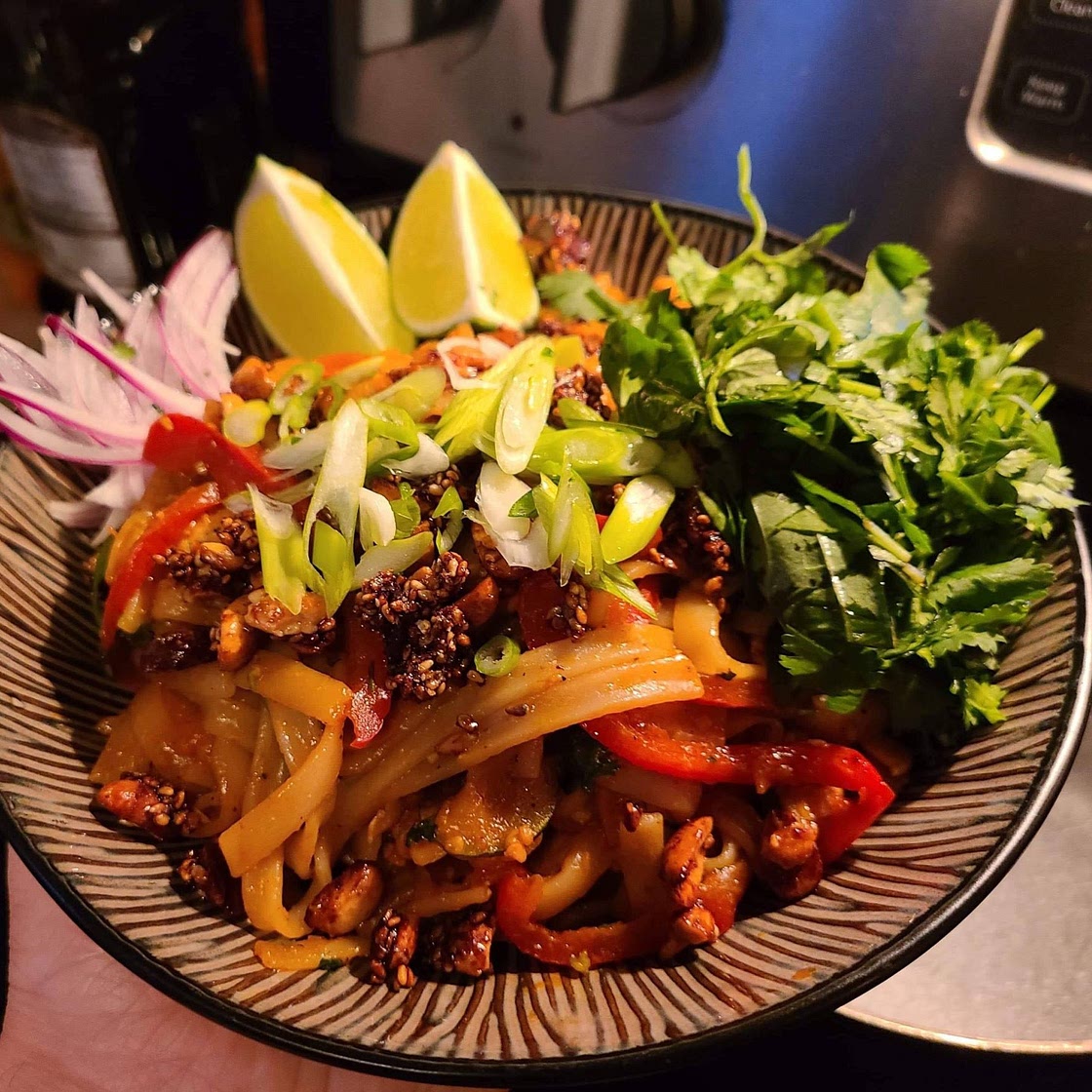 Saucy Thai Summer Noodle Stir Fry with Sesame Peanuts