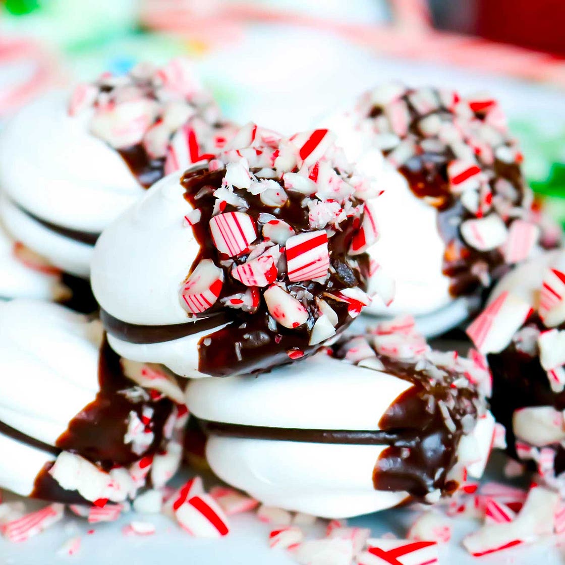 Chocolate Peppermint Meringue Sandwich Cookies