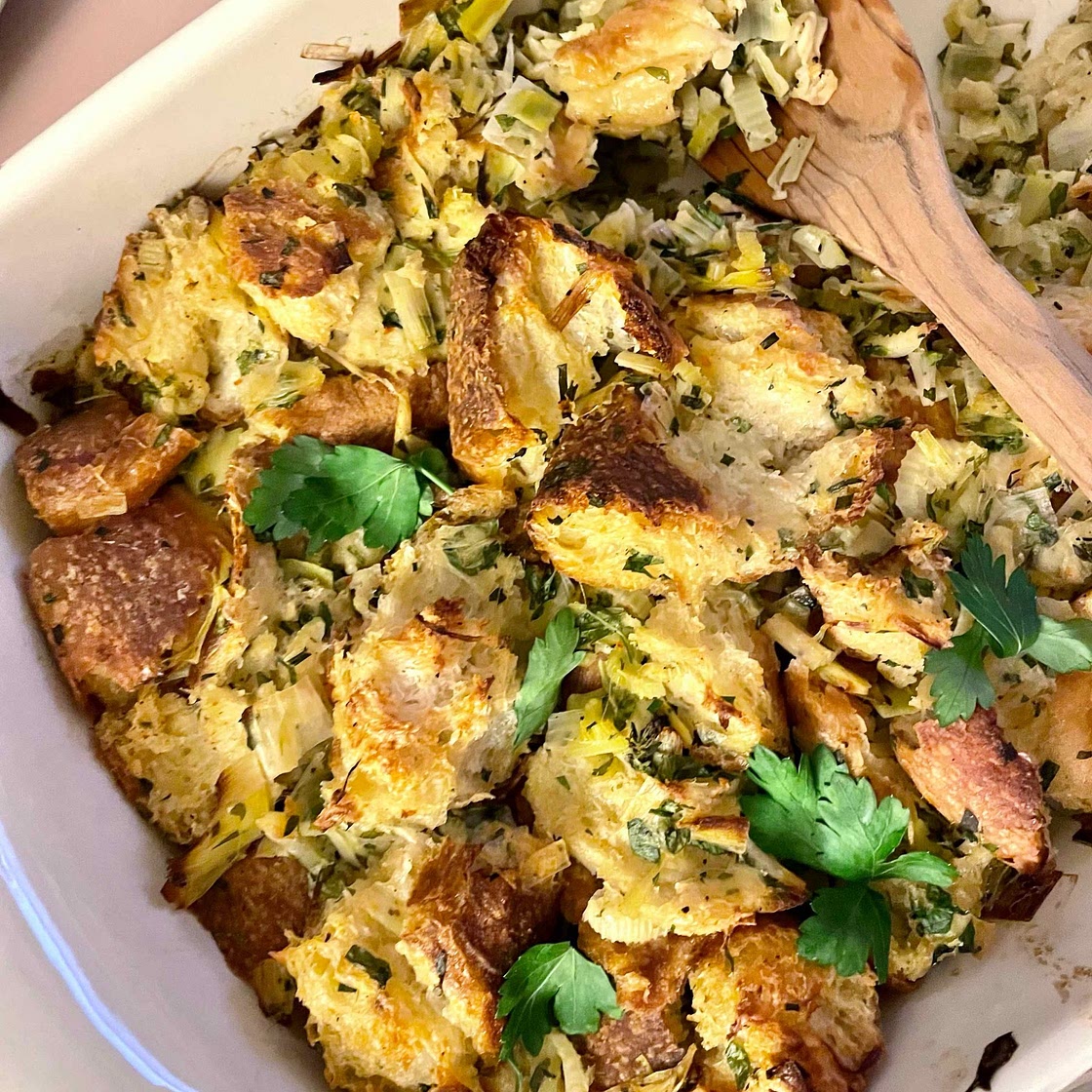 Buttered Stuffing With Celery and Leeks