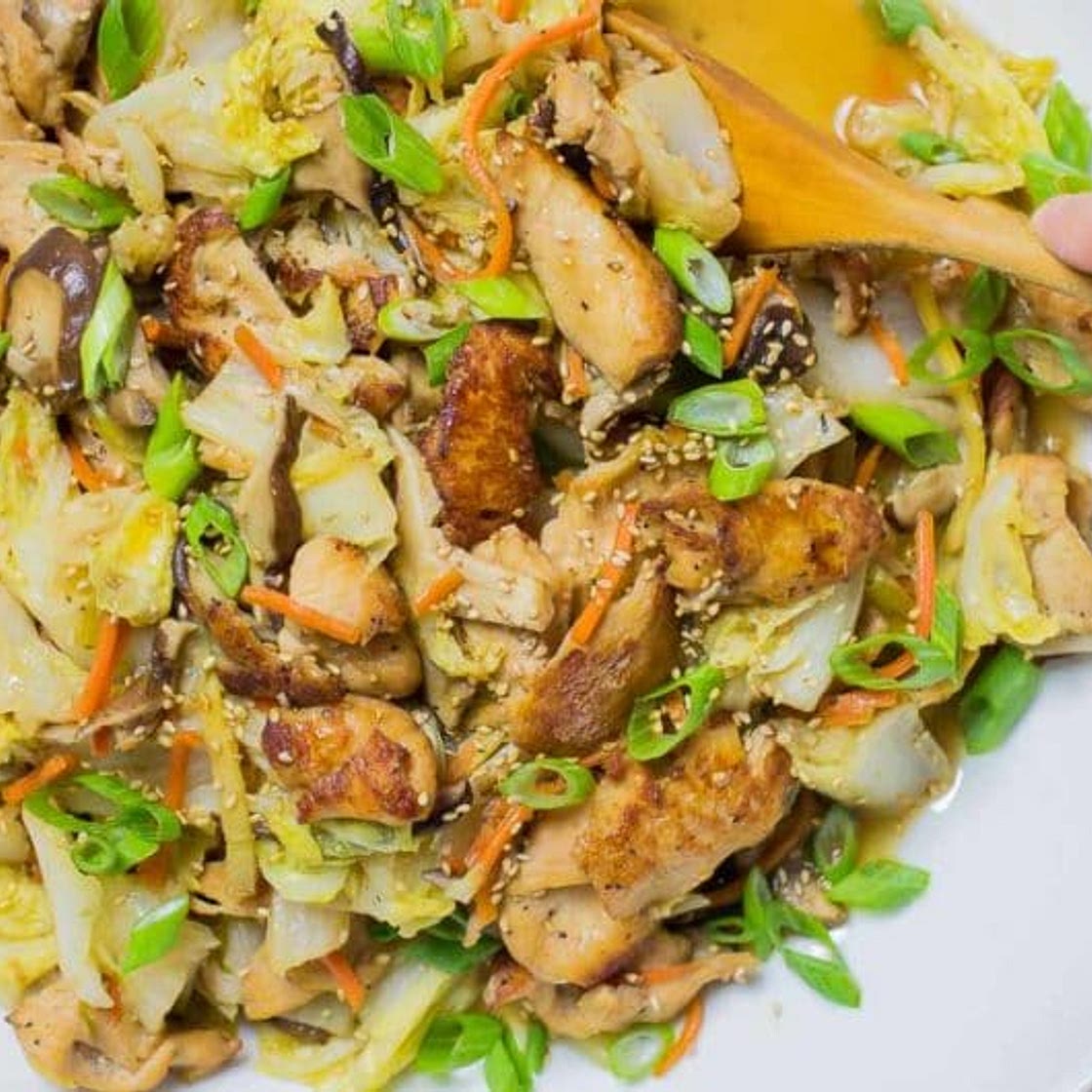 Paleo Chicken Stir-Fry with Cabbage and Shiitake
