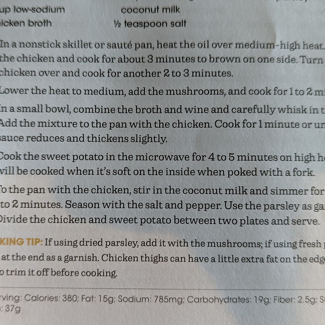 Stovetop chicken with Sweet potatoes