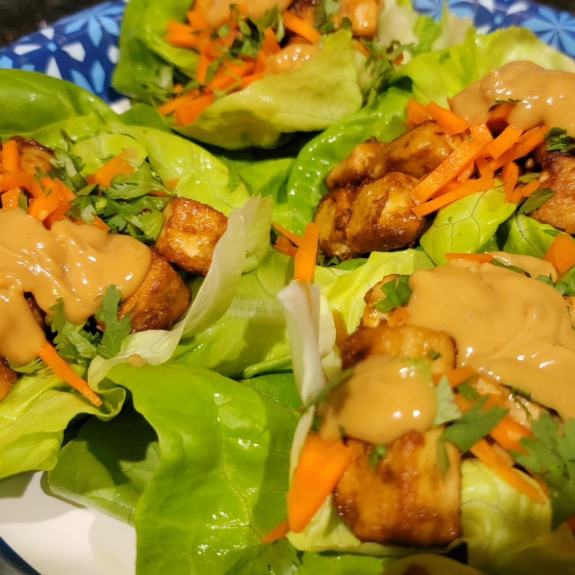 Crispy Tofu Lettuce Wraps with Peanut Sauce