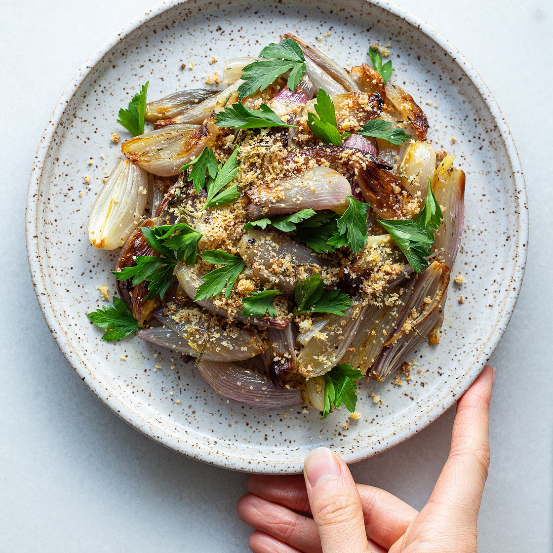 Roasted Shallots with Citrus "Breadcrumbs"