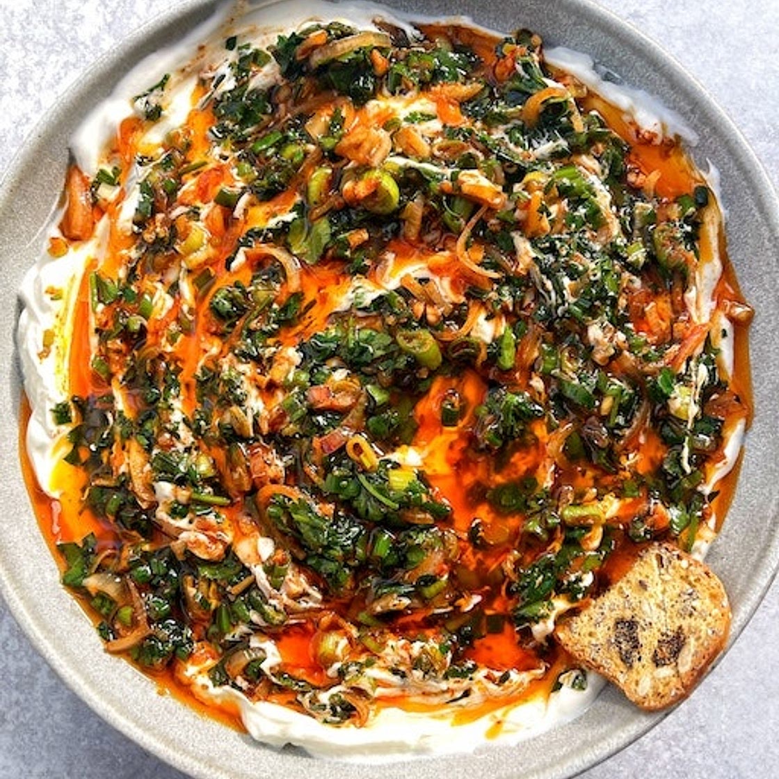 Sizzled Scallion Herb Yogurt Dip