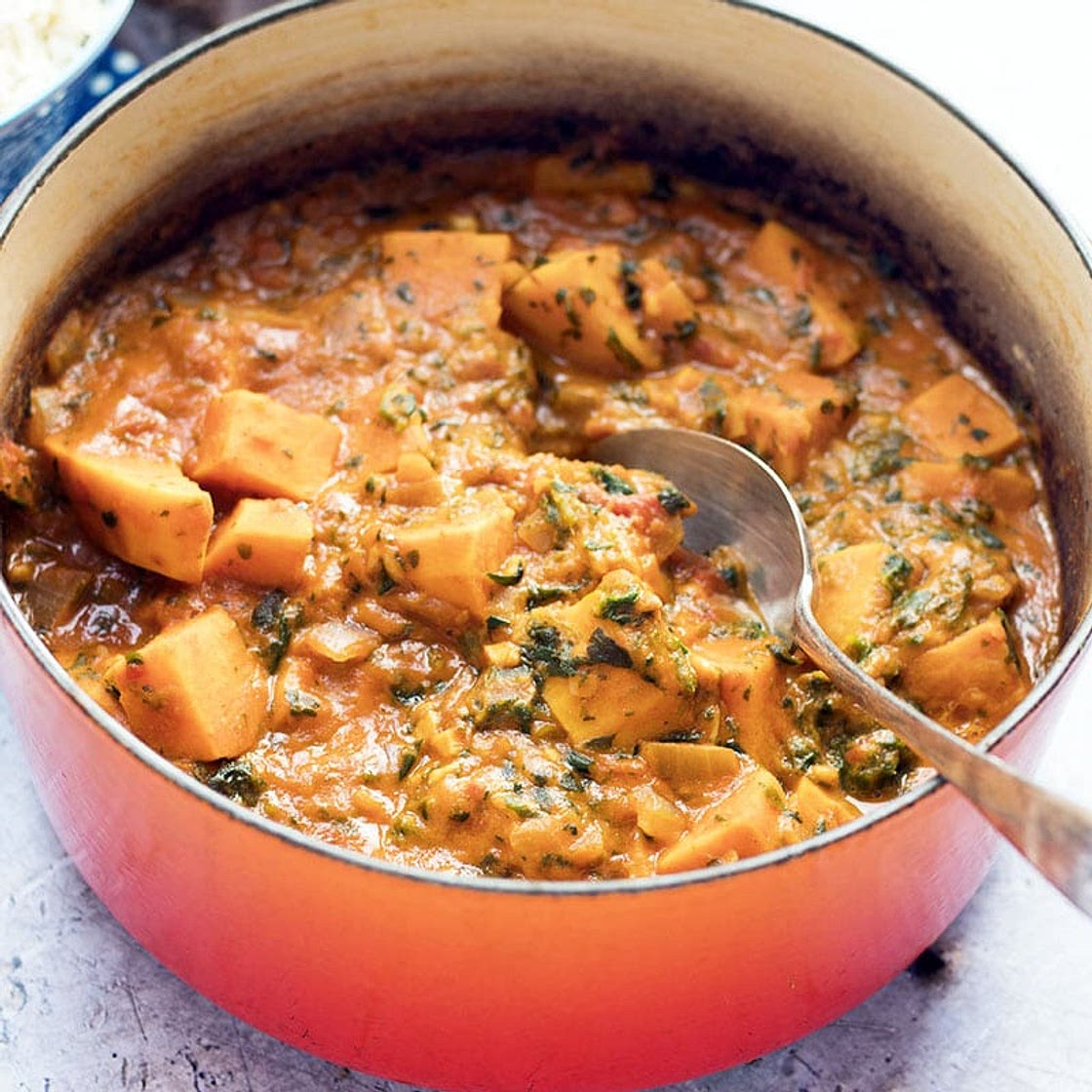 Sudanese sweet potato, spinach and peanut stew