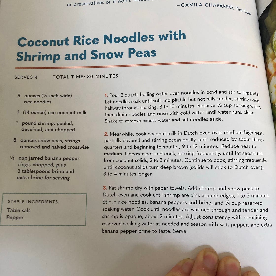 Coconut rice noodles w shrimp and snow peas