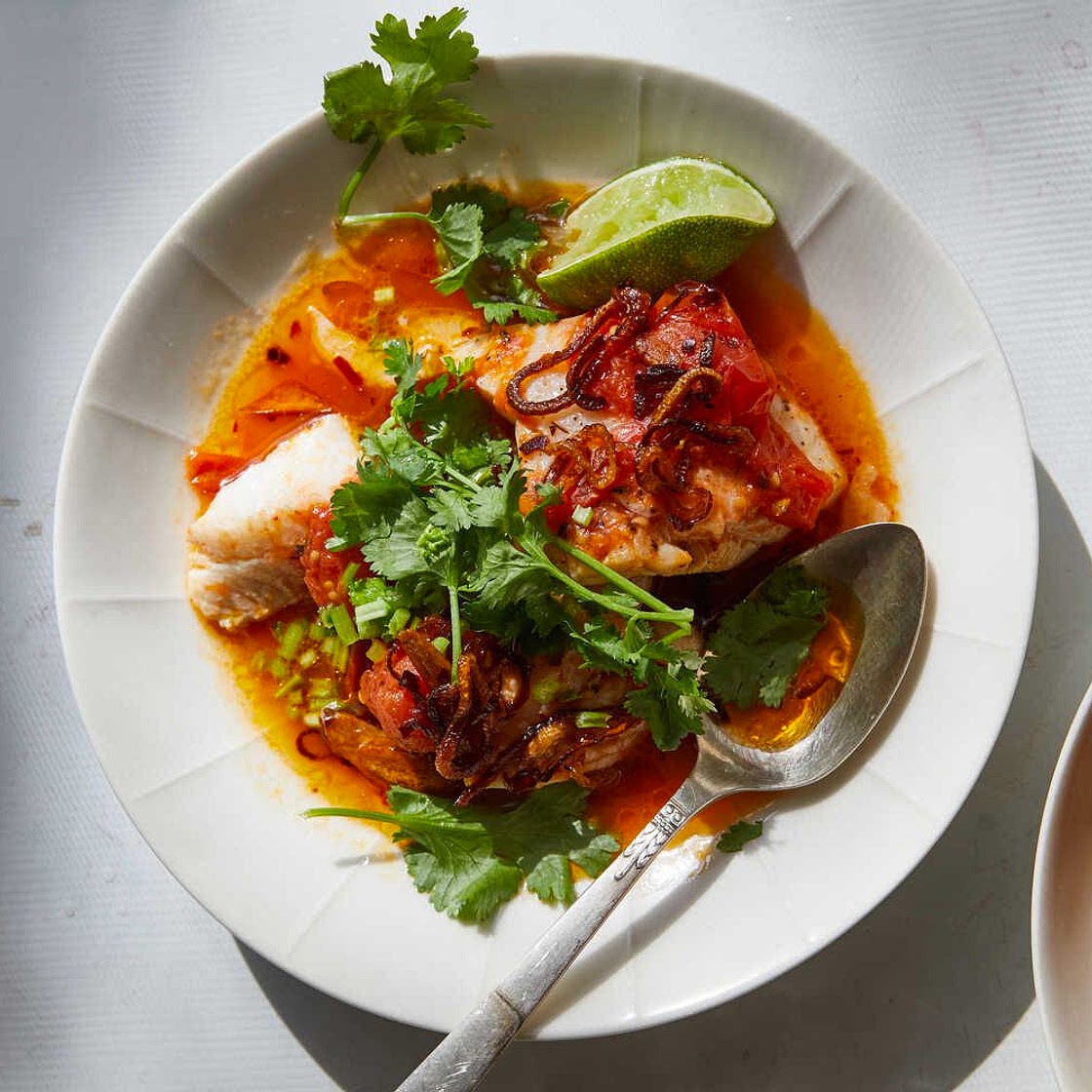 Tomato-Poached Fish With Chile Oil and Herbs — Alison Roman