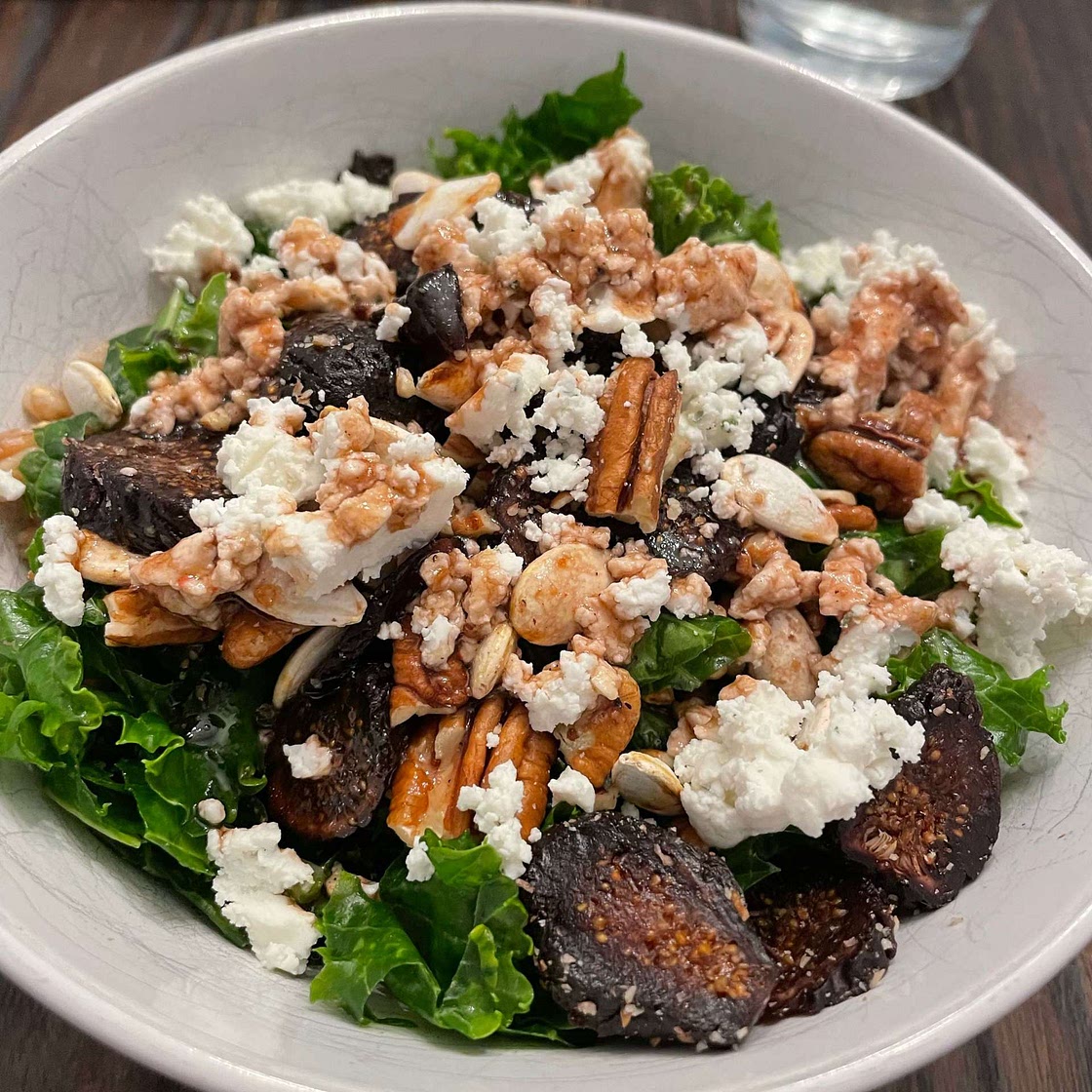 Farro Bowl with Figs, Kale and French Goat Cheese