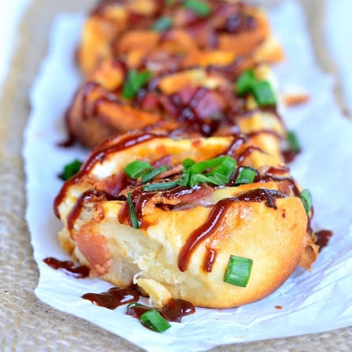Cheesy BBQ Chicken Bacon Pinwheels