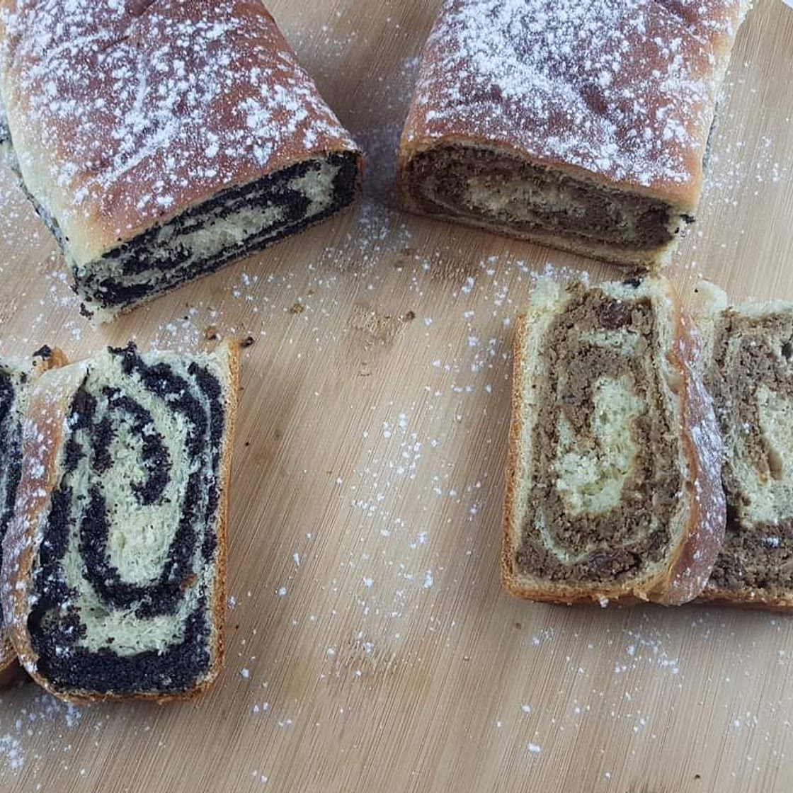 Traditional Croatian raised cake with poppy seeds and walnuts (GIBANICA)