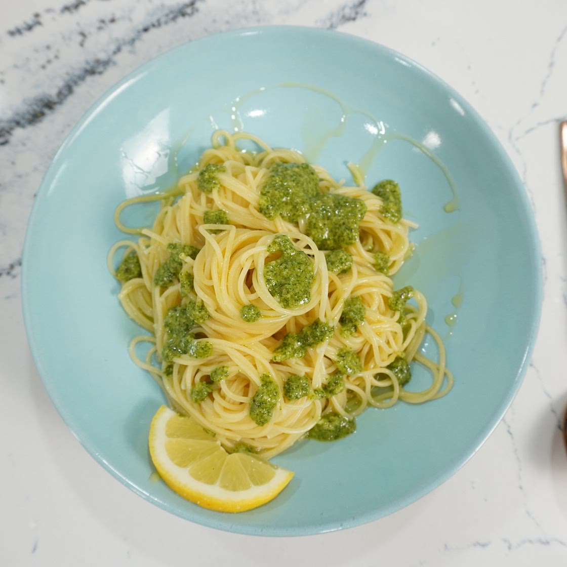 Lemon mint pesto with pasta