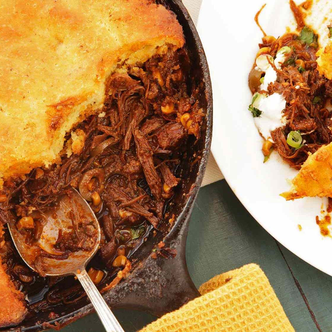 The Best Tamale Pie With Braised Skirt Steak, Charred Corn, and Brown Butter Cornbread Crust Recipe