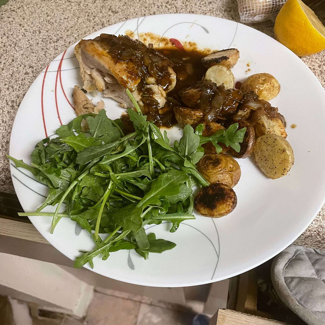 Balsamic Fig Chicken with Roasted Potatoes & Mixed Greens