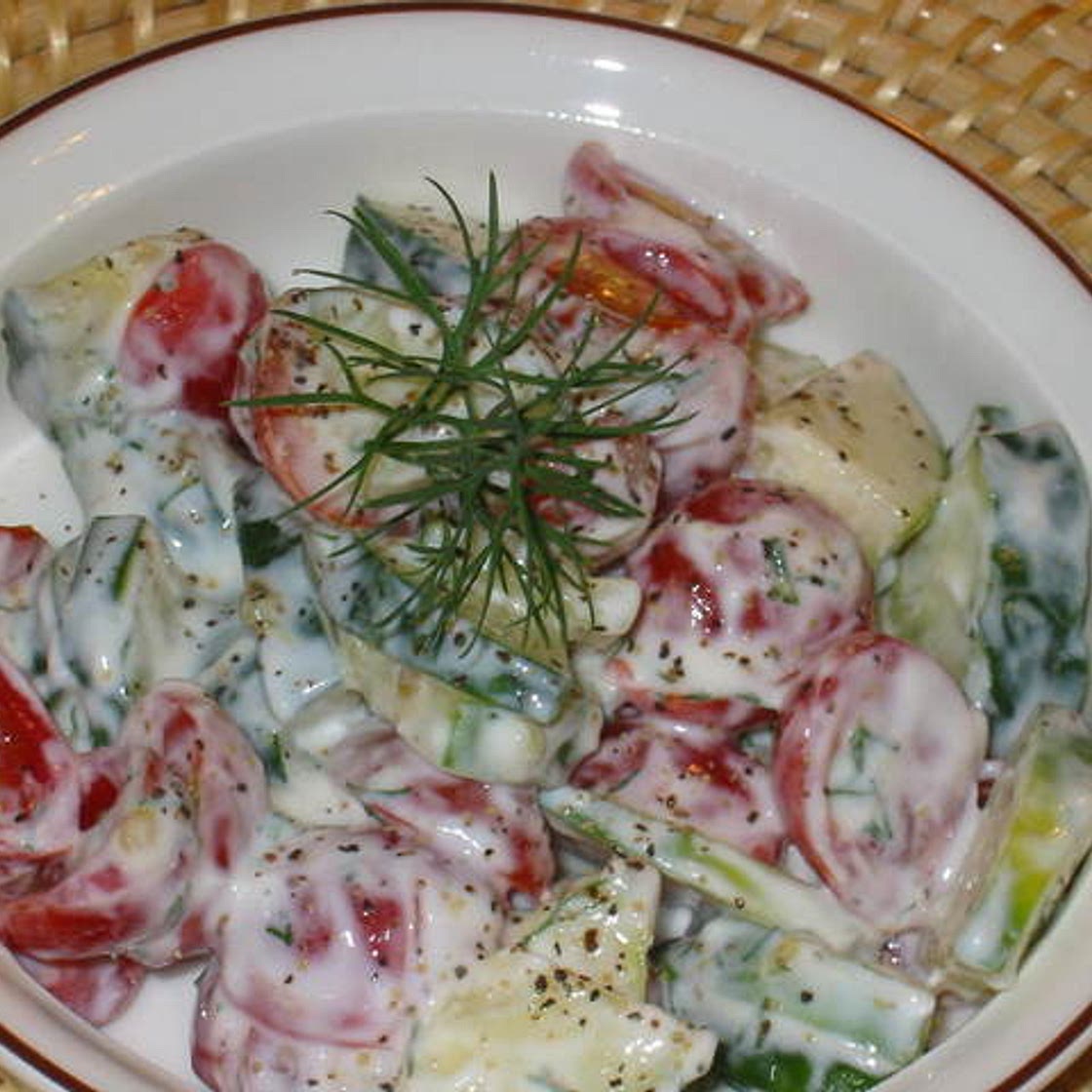 Healthy Creamy Cucumber, Tomato and, Onion Salad Recipe