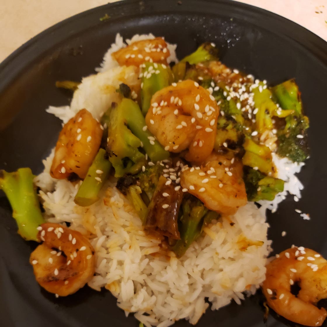 Spicy Shrimp & Broccoli Stir-Fry in a Sweet Chili Soy Glaze over Jasmine Rice