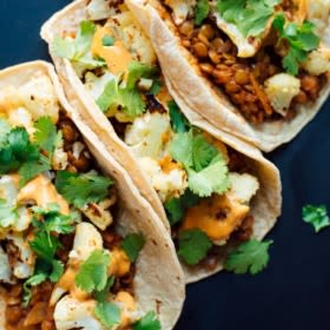 Roasted Cauliflower and Lentil Tacos with Creamy Chipotle Sauce