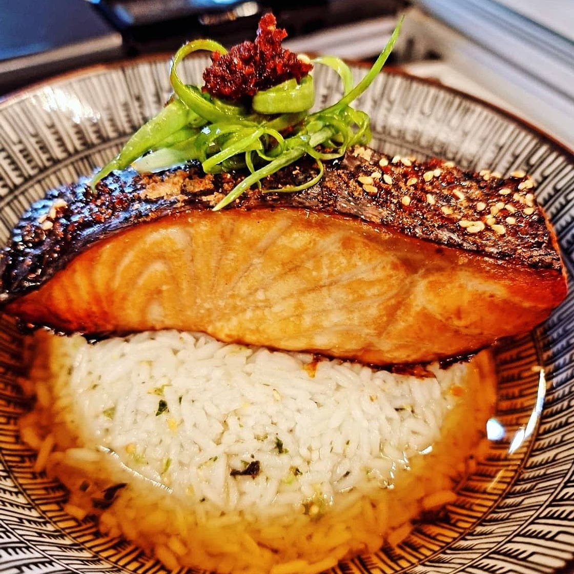 ochazuke with marinated miso salmon