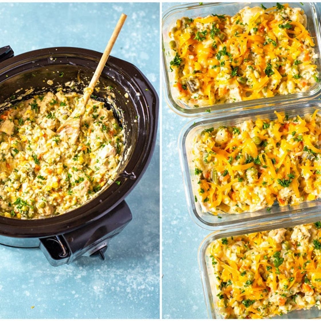 Creamiest Crockpot Chicken and Rice {Healthy Dump Dinner}