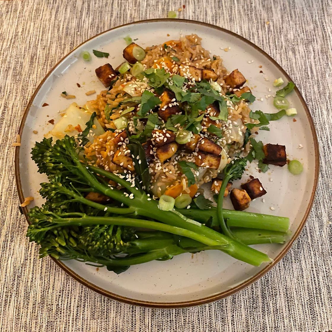 Teriyaki tempeh with kimchi fried rice