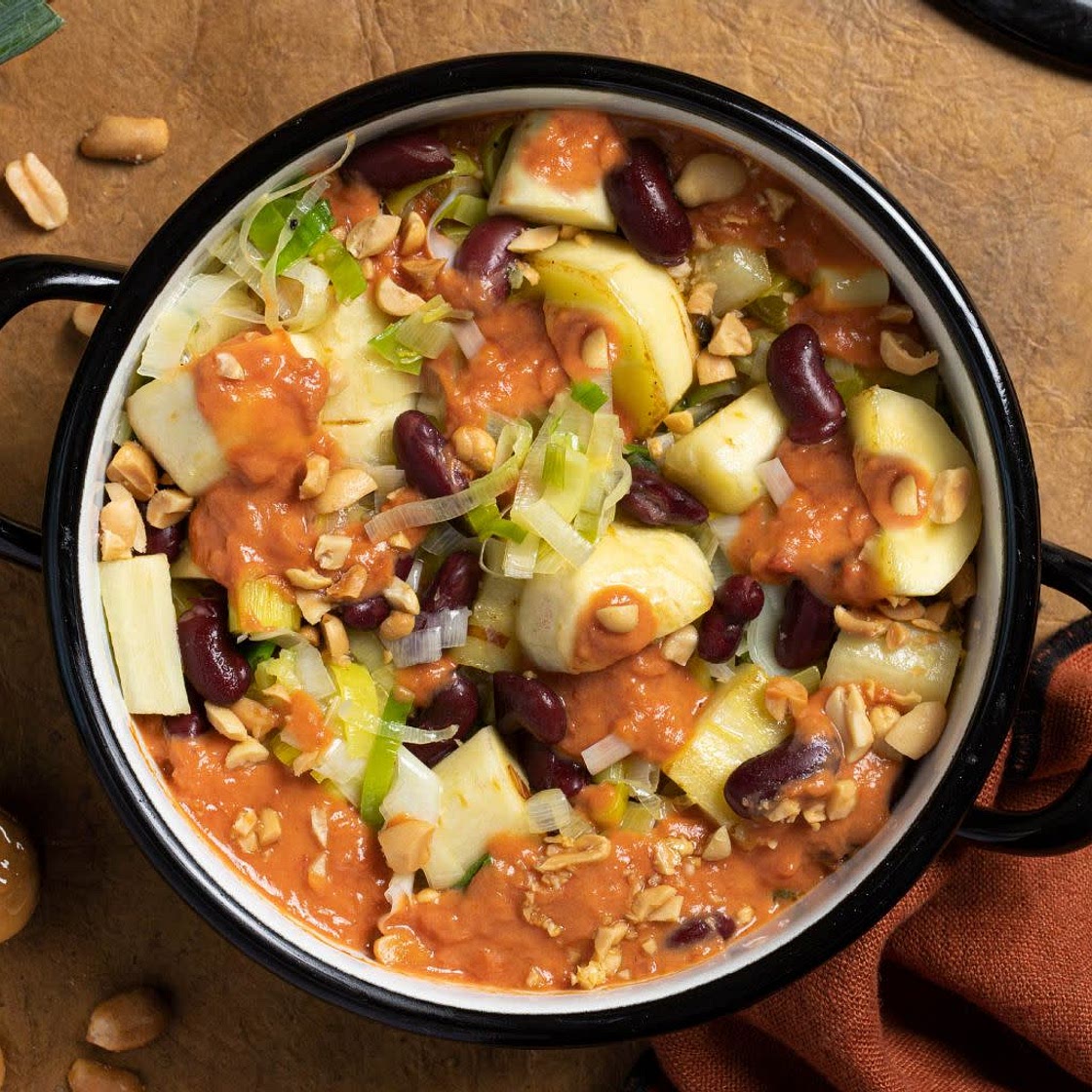 One pot haricots rouges et poireau, sauce beurre de cacahuètes