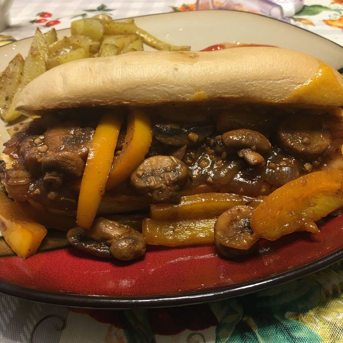 Vegetarian Mushroom Cheesesteak with Caramelized Onions